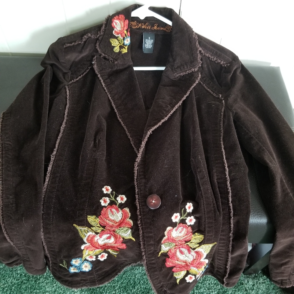 Brown corduroy embroidered jacket small
